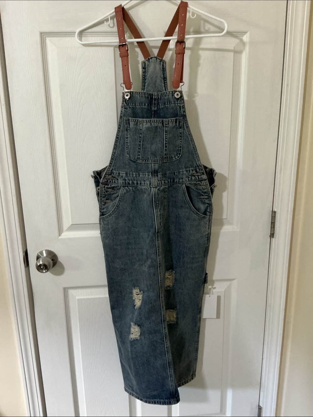 Buddha threads lady size small overall denim, distressed dress